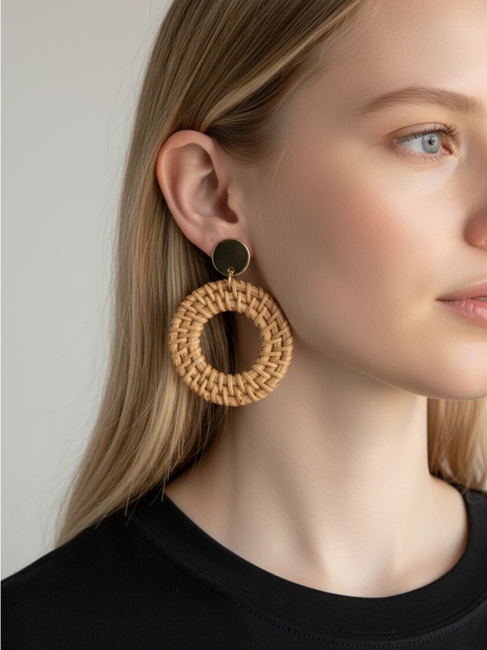 10/7 Woven Hoop Drop Earrings - Tan